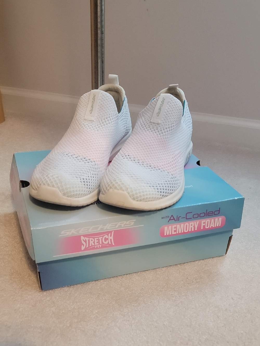 Skechers Women’s White Knit Slip-On Athletic Sneakers